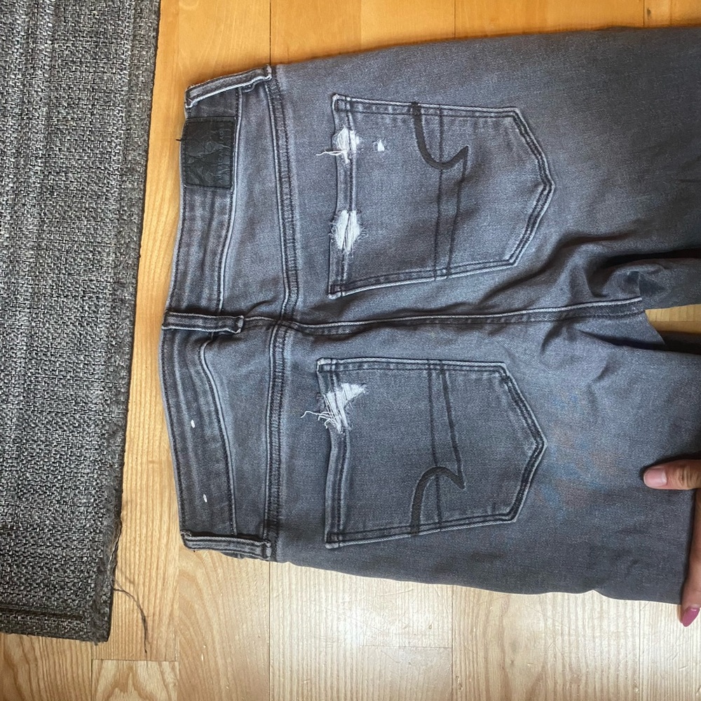 American Eagle Ripped Charcoal Gray Jeans